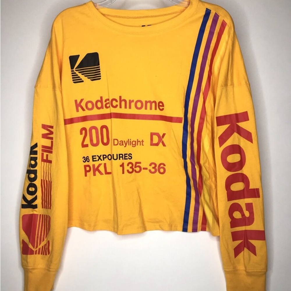 KODAK WOMENS YELLOW/MULTICOLOR LONG SLEEVE CROP TOP 3X